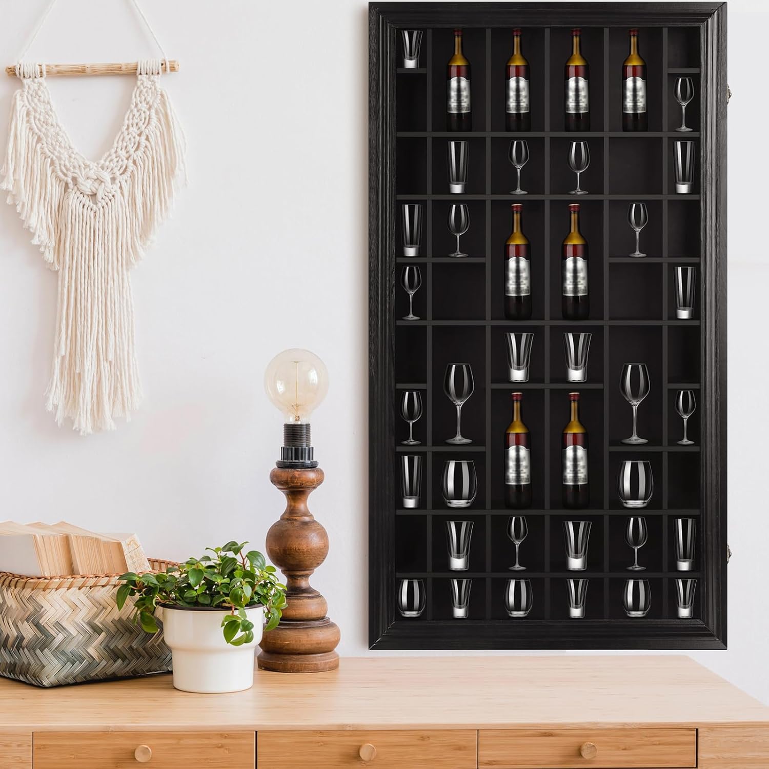 2 Pcs Shot Glass Display Case 50 Slots Wood Holder with Lockable Door S7127