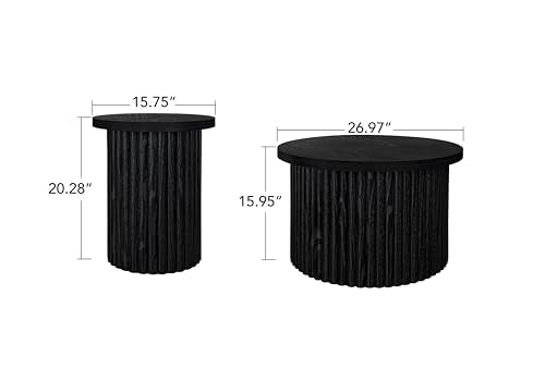 Cloud Shape Coffee Table Set of 2, Wooden Nesting Tables, Black D670