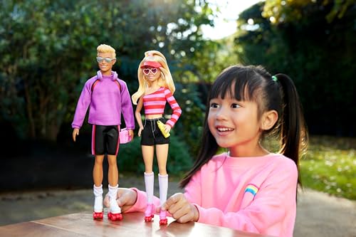 Barbie Fashionistas Set with 2 Dolls & 6 Accessories, Ken Roller-Skating Dolls, 65th Anniversary Collectible E84935