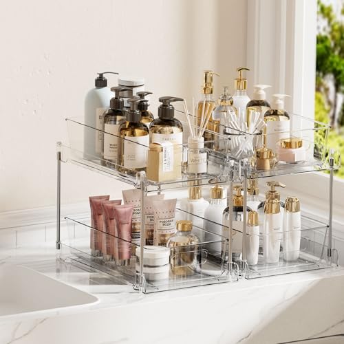 Vtopmart 4 Pack 2 Tier Clear Under Sink Organizer with Pull-Out Track E175