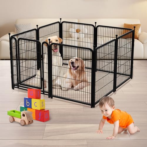 Tall Garden Fence 32in 8 Panels Metal Dog Pen Outdoor for Yard G496561