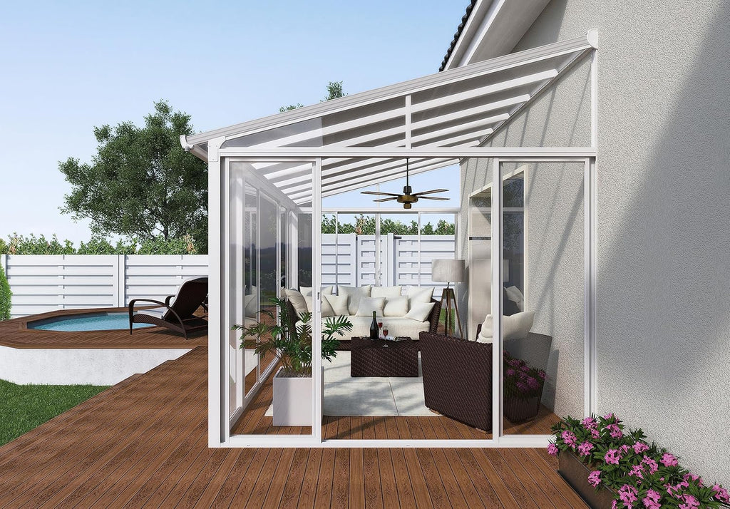 Palram Canopia SanRemo 10x14 Enclosed Patio Cover, White DIY Sunroom Kit, UV Protected Polycarbonate B9089