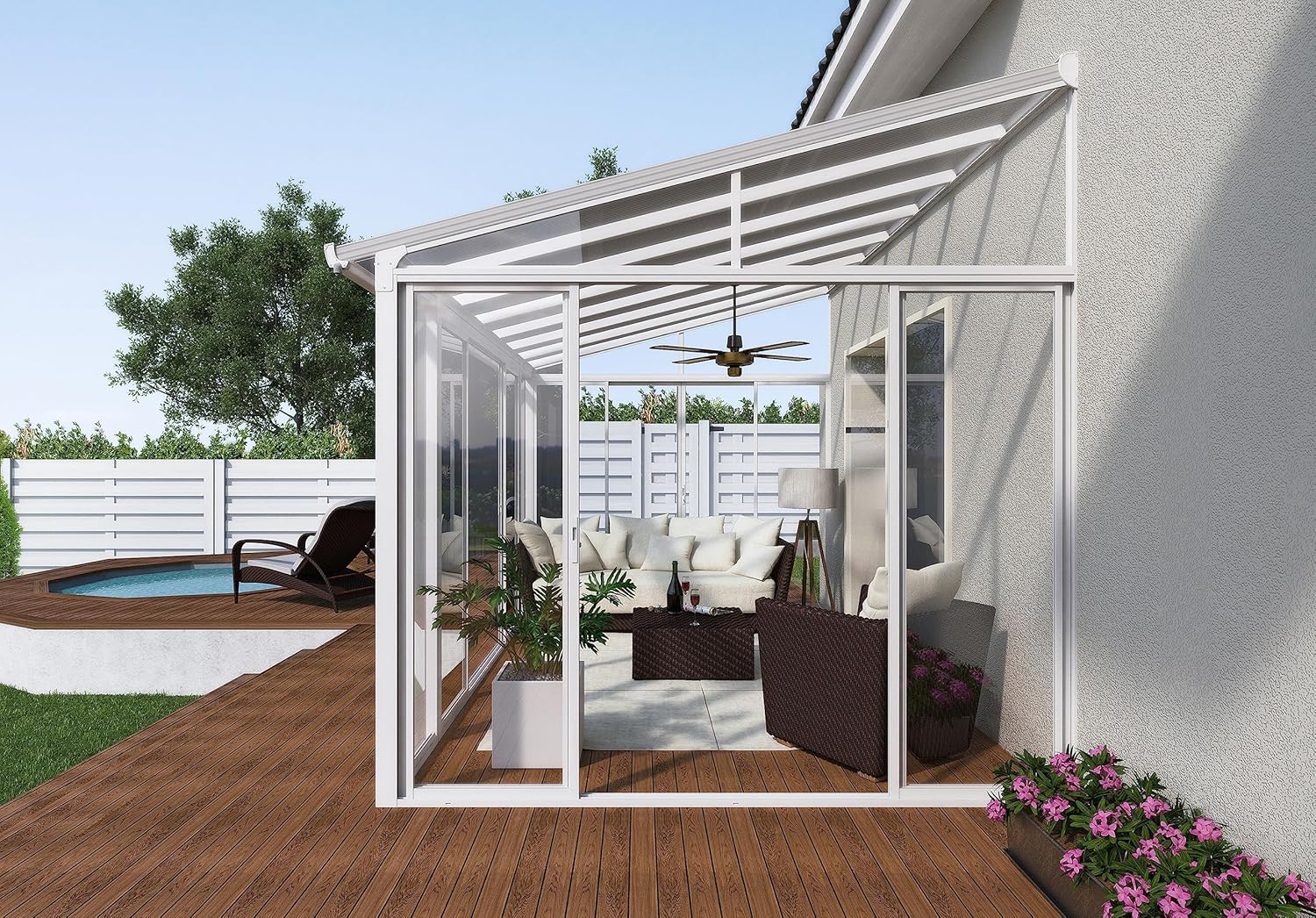 Palram Canopia SanRemo 10x14 Enclosed Patio Cover, White DIY Sunroom Kit, UV Protected Polycarbonate B9089