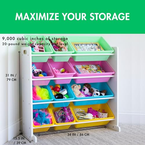 Humble Crew Kids Toy Storage Organizer with 12 Plastic Bins, Grey/White O74556