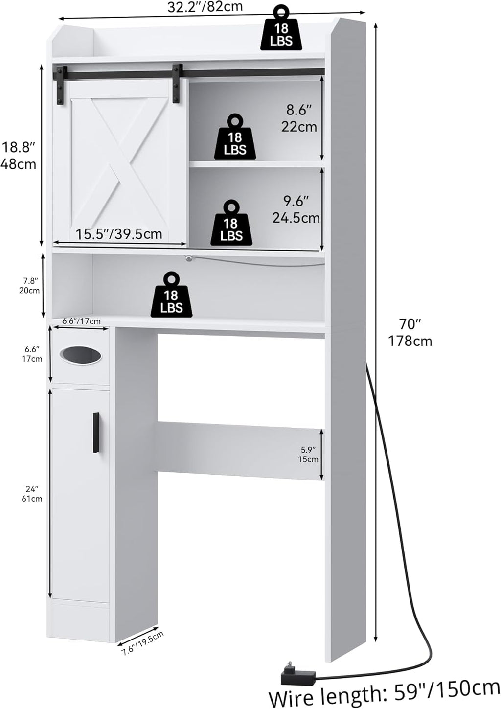 YITAHOME Over The Toilet Storage Cabinet with Sliding Door, White V26130