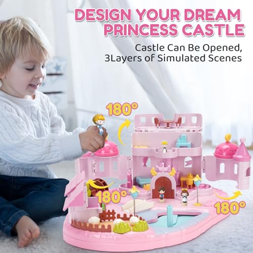 Dream Princess Castle Playset with Magnetic Toys, Light & Music for Kids Ages 6+ (Pink) D92441