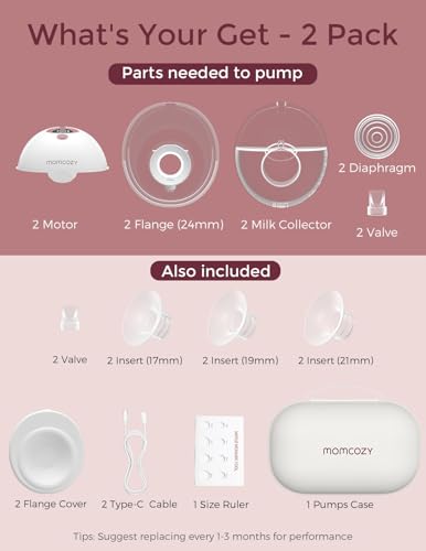 Momcozy M5 Hands-Free Wearable Breast Pump, Double-Sealed Flange, 3 Modes & 9 Suction Levels, 24mm, 2-Pack Quill Gray Z371714