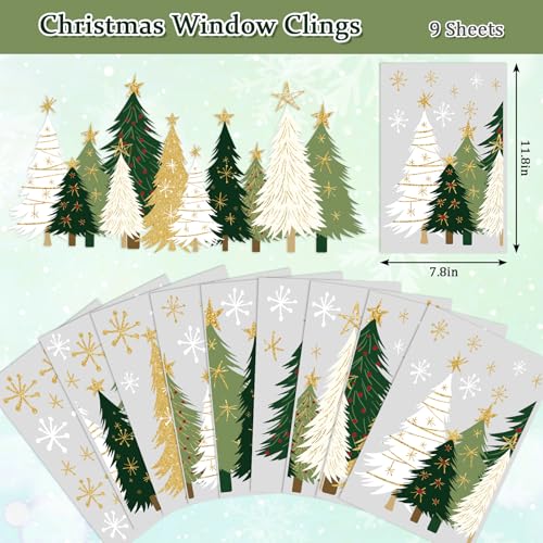 Whaline 9 Sheet Christmas Window Clings Snowy Forest Trees Reusable Window Decals H27510