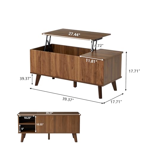 Mid-Century Modern Wood Coffee Table with Dual Storage Shelf (Walnut) X2536