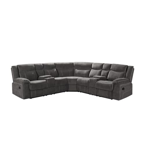 Power Recliner Sofa Grey Fabric Sectional with Cup Holders K157