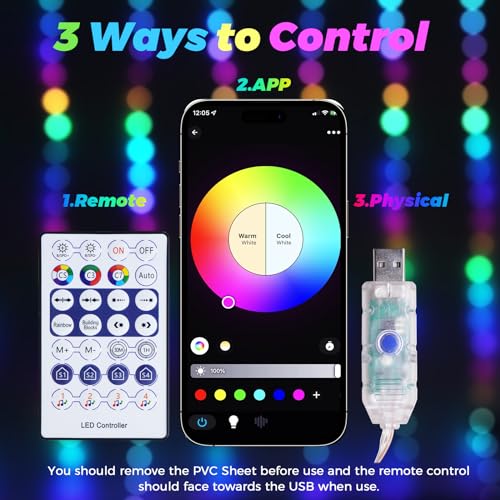 Fairy Curtain Lights - 16-Color Changing String Lights with Remote R5187