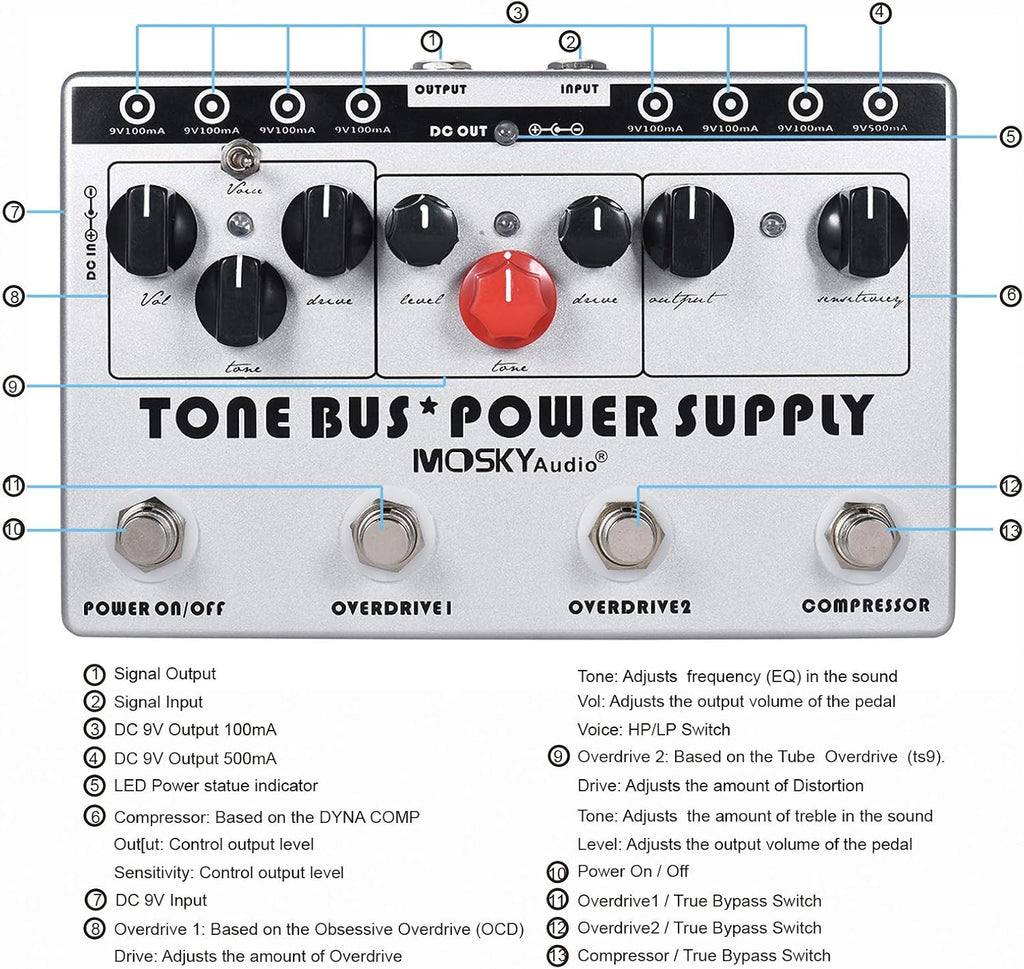 Mosky Multieffects Processor with 3 Effects Pedal and 8 Outputs N49372