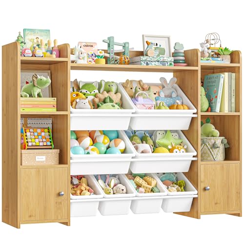 FOTOSOK 55" Toy Storage Organizer with 8 Bins and Bookshelf, Pink J681345