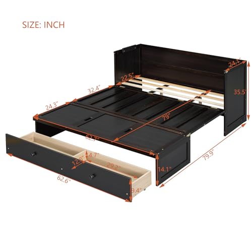 Harper & Bright Designs Queen Murphy Bed with USB Charging Station and Storage, Espresso A423
