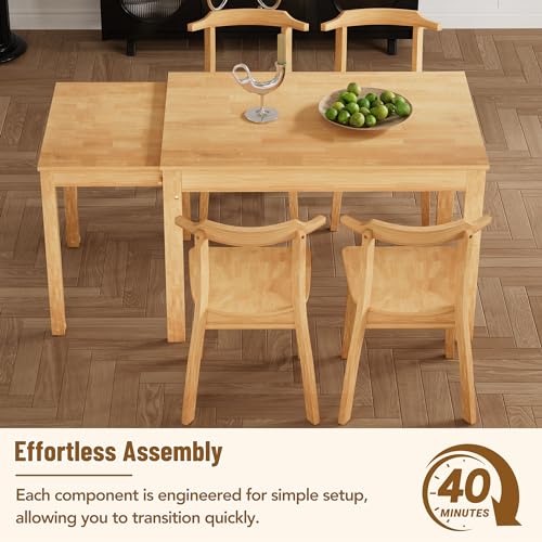 Bellemave 5-Piece Extendable Dining Table Set with 4 Chairs and Pull-out Side Table, Brown C75557