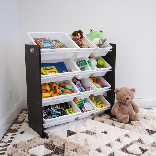 Humble Crew Kids Toy Storage Organizer with 12 Plastic Bins, Grey/White O74556