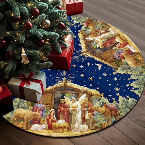 Christmas Tree Skirt 36 Inch with Snowman Reindeer Santa Snowflake L183244