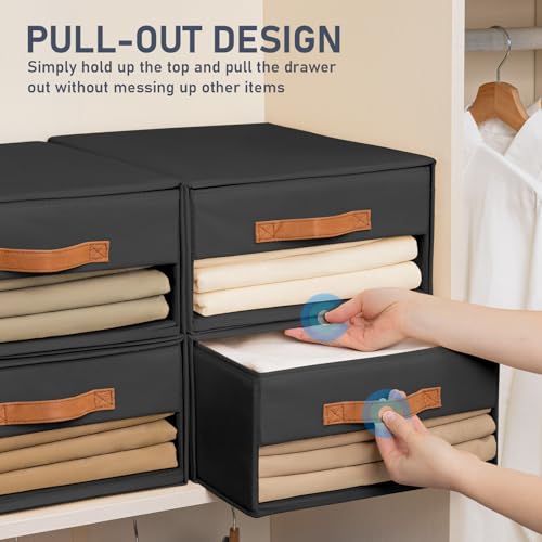 DIMJ Closet Organizers and Storage - Fabric Bins with Drawers, Stackable, 4-Pack, Grey G8366