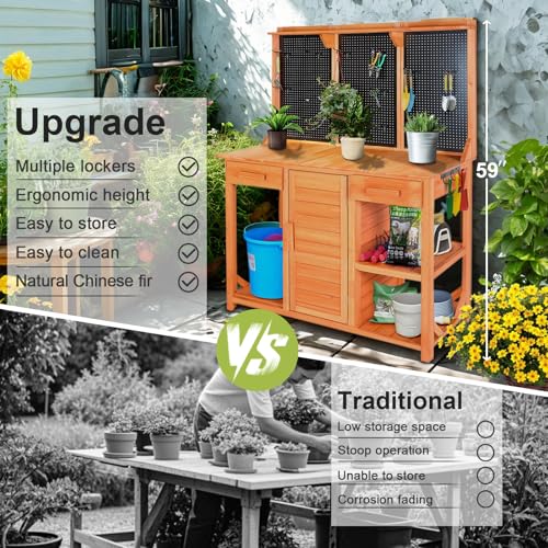 Outdoor Wooden Potting Bench with Storage Drawer and Pegboard B4343