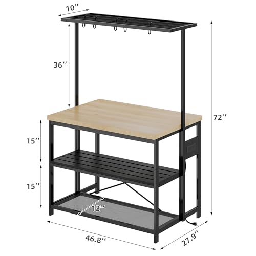 Kitchen Island with Storage, Bakers Rack with Power Outlet, 3 Tier Microwave Stand, Coffee Bar Table I24443
