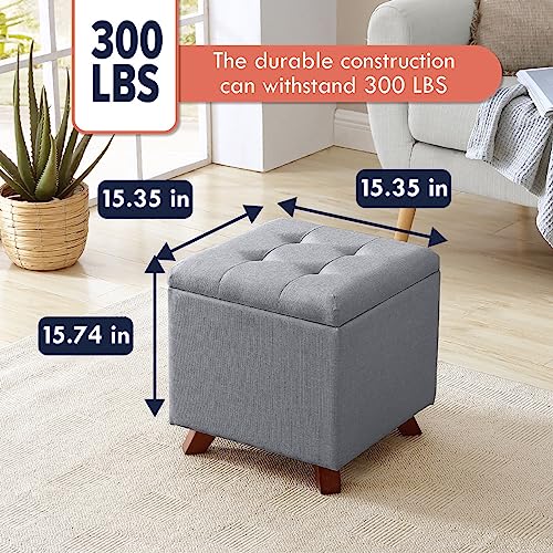 Ornavo Home Linen Tufted Square Storage Ottoman with Lift Off Lid, Gray R949215
