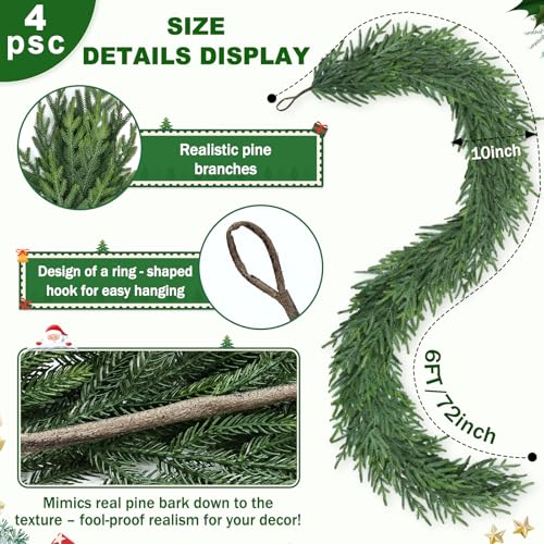 Artgar 12Ft Christmas Pine Garland, 2 Pcs Real Touch Artificial Greenery N48749