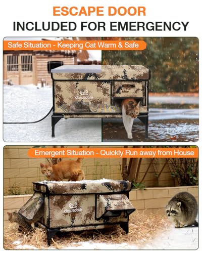 Heated Cat House for Outside Winter, Waterproof Insulated Outdoor Cat Shelter with Heater, Forest Green A129