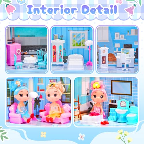 Dollhouse 4-Story 11 Rooms with Furniture and Pool Slide for Toddlers Girls W52940