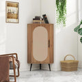 ZeHuoGe Corner Storage Cabinet w/Rattan Door,Corner Display Cabinet with Cane Webbing,Floor Corner Cabinet w/Storage Shelves for Living Room,Kitchen