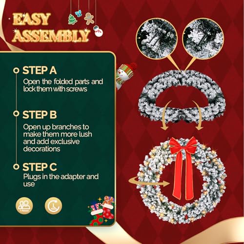 VINGLI 48 Inch Pre-lit Artificial Christmas Wreath with 150 LED Lights T885