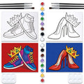 VOCHIC Couples Paint Party Kits Pre Drawn Canvas for Adults for Paint and Sip Date Night Games for Couples Painting kit 8x10 Crown High Heel Sneakers(2 Pack)