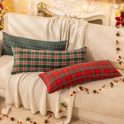 Pack of 2 Christmas Plaid Throw Pillow Covers Green 20x20 Inches U98072