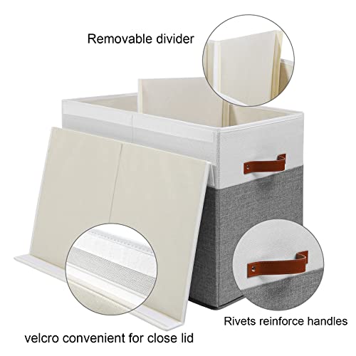 Large Toy Storage Box with Lid and Dividers for Kids, Beige and White X95078
