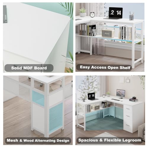 LVB Reversible Gray L Shaped Corner Desk with File Drawers, Light Grey Oak, 59 Inch L226
