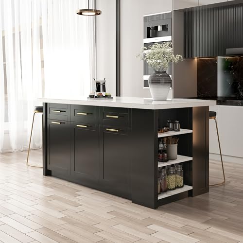 homary 72" Kitchen Island with Storage, White Dining Table with Seating & 3 Drawers H6352