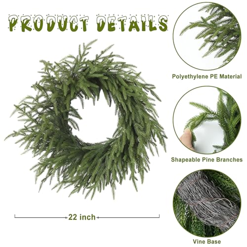 26 Inch Christmas Wreath with Red Berry Artificial Pine Cedar Front Door Decor D349135