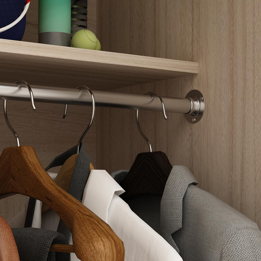 ECACAD 4 Doors Wardrobe Armoire with Louver Doors, Storage Shelves, 4 Drawers & Hanging Rod, Brown & White K855323