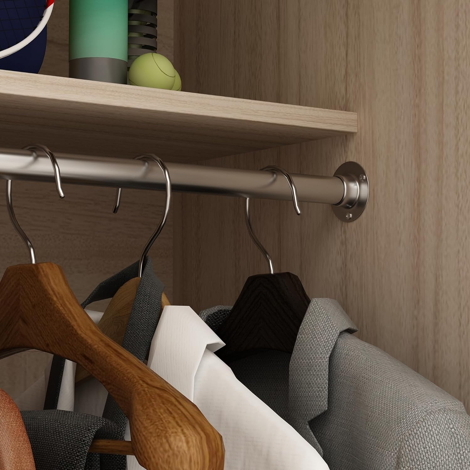ECACAD 4 Doors Wardrobe Armoire with Louver Doors, Storage Shelves, 4 Drawers & Hanging Rod, Brown & White K855323