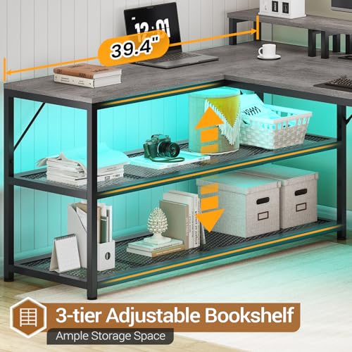 SEDETA 67" L Shaped Desk with Drawers, Power Outlet, LED Lights for Home Office H711271