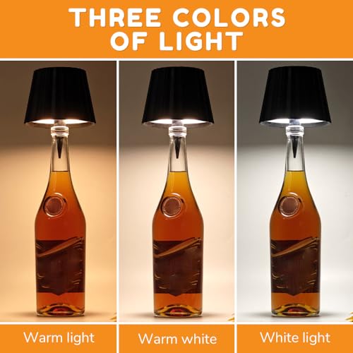 Wireless Bottle Lamp, Rechargeable Touch LED Wine Bottle Light with RGB Breathing Light, White 2PCS C3730