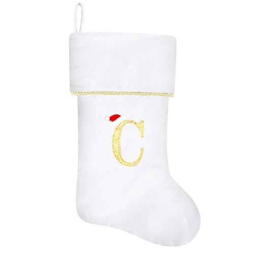 20 Inches Initial Monogram Blue Velvet Christmas Stocking with Gold Trim U394