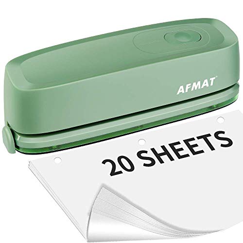 3 Hole Puncher for Paper, AFMAT Electric Hole Punch 3 Ring, 20-Sheet Paper Punch, AC or Battery Operated 3 Hole Puncher, Effortless Punching, Long Lasting Paper Punch for Office School Studio, Gray