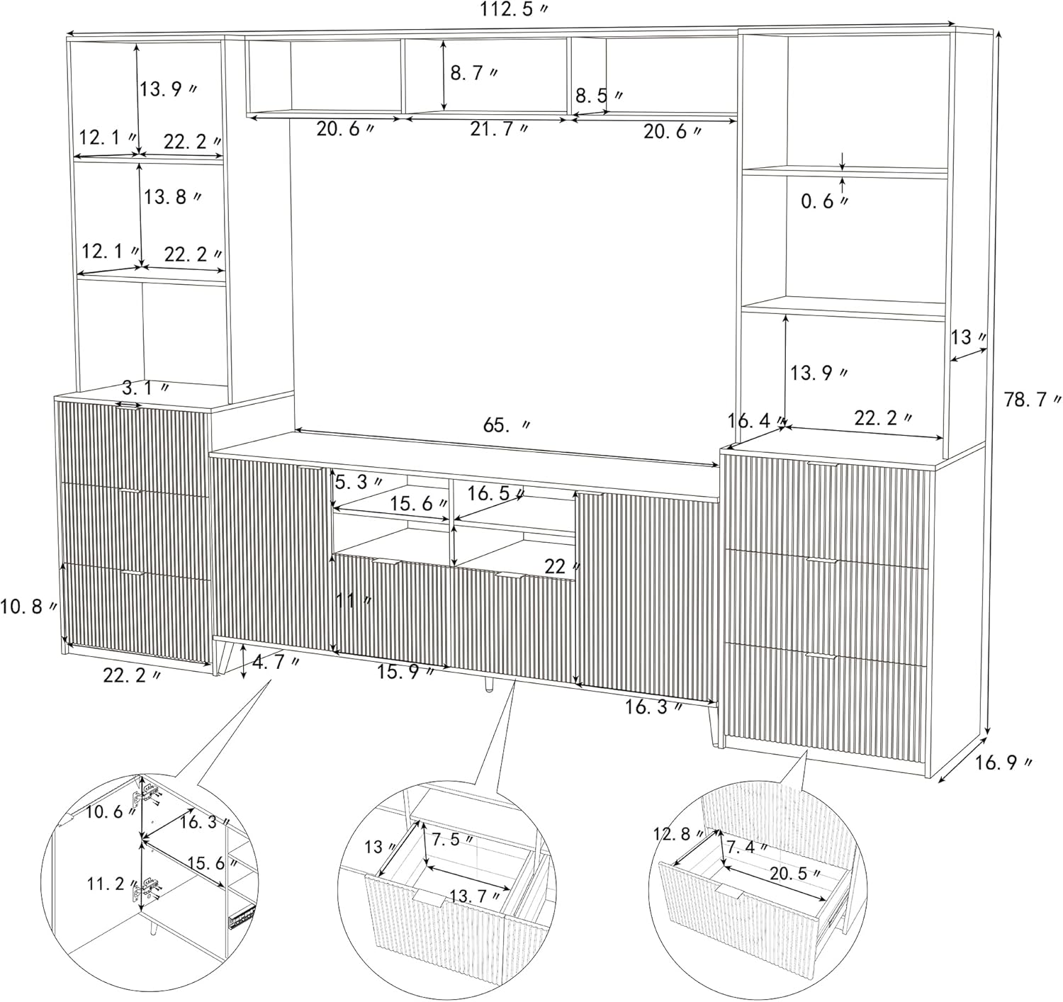 4-Piece Entertainment Wall Unit with 13 Shelves, 8 Drawers and 2 Cabinets for TVs Up to 75" O266348
