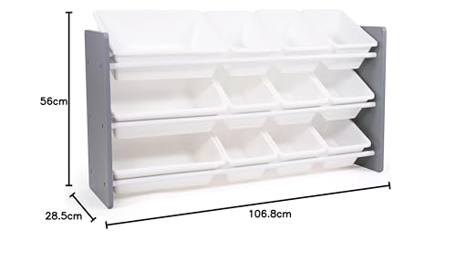 Humble Crew Kids Toy Storage Organizer with 12 Plastic Bins, Grey/White O74556