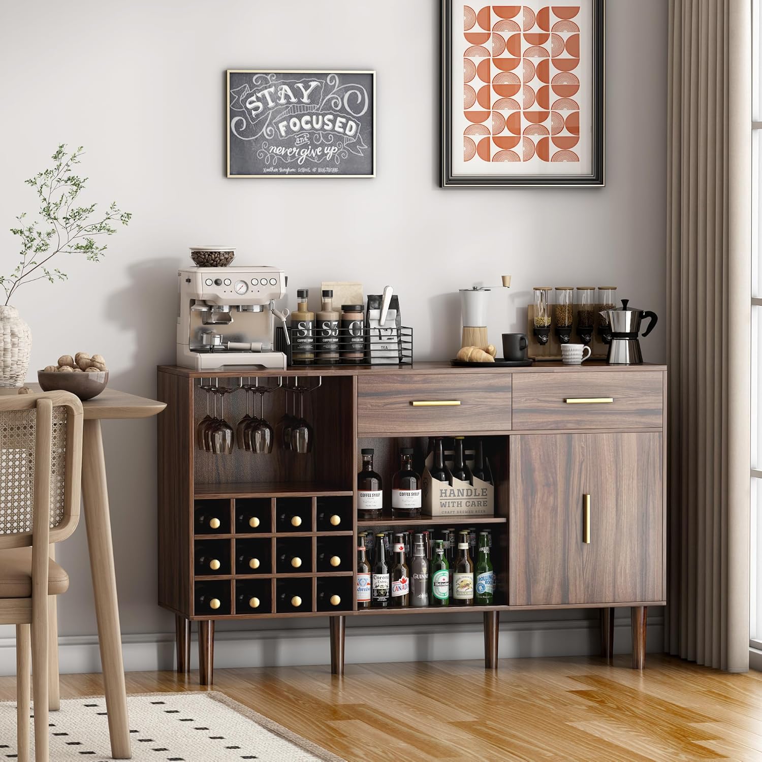 wanan 52" Rustic Wine Bar Cabinet with Storage X86791
