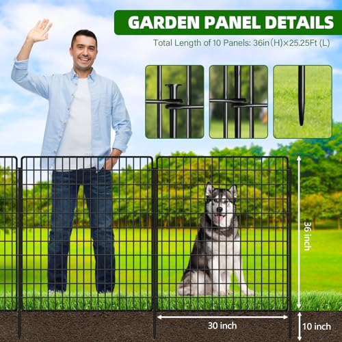 10 Panels Garden Fencing Animal Barrier, 33in x 24ft Rustproof Dog Fence W482439