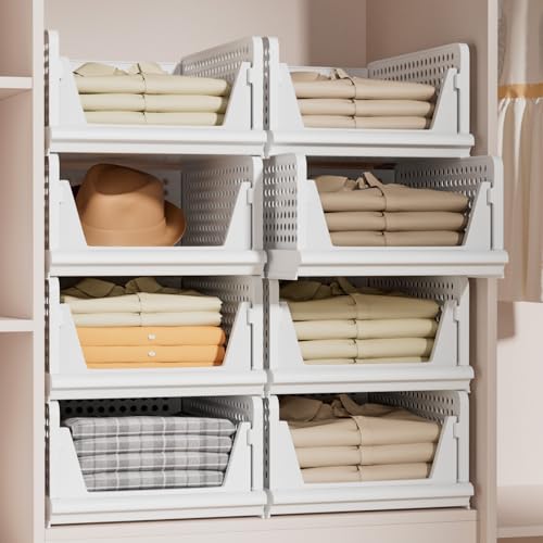 Stackable Plastic Storage Basket Closet Organizer Bin N733470