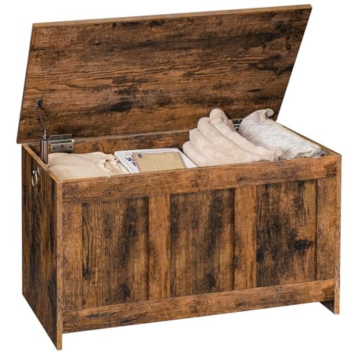 HOOBRO Storage Bench, 39.3" Retro Wooden Chest with Lift Top, White and Walnut C2921