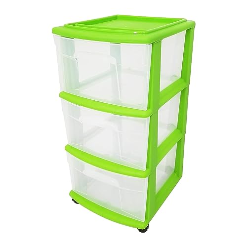 HOMZ 3-Tier Clear Plastic Storage Organizer Cart with Wheels, Black Frame M4715