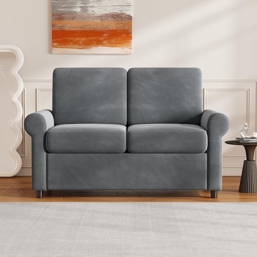 57.4" Pull Out Sofa Bed with Twin Mattress Pad, Gray G3218